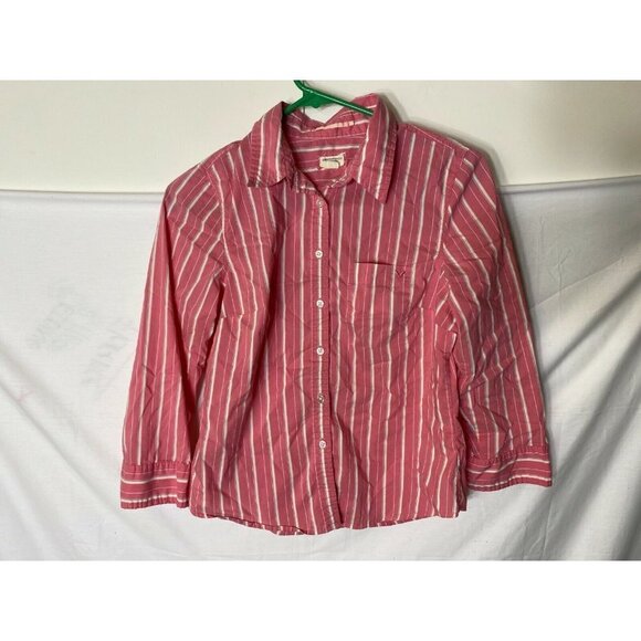 AMERICAN EAGLE WOMENS JUNIORS PINK STRIPE BUTTON SHIRT BLOUSE TOP SIZE 8 MEDIUM - Picture 1 of 2